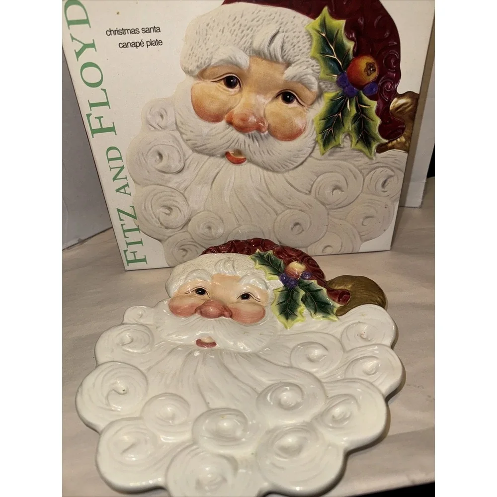 Vintage Fitz and Floyd Christmas‎ Santa Claus Cookie Appetizer Plate